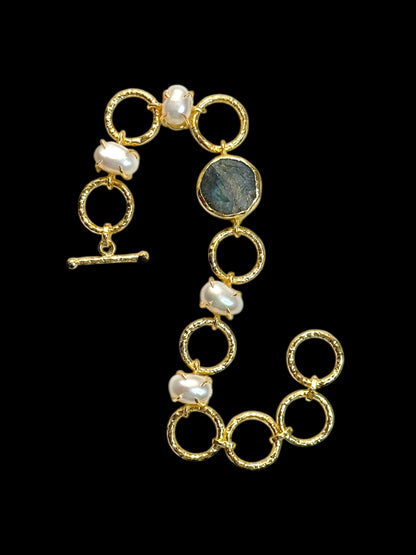 Real Pearls and Stone Monica Brass Bracelet