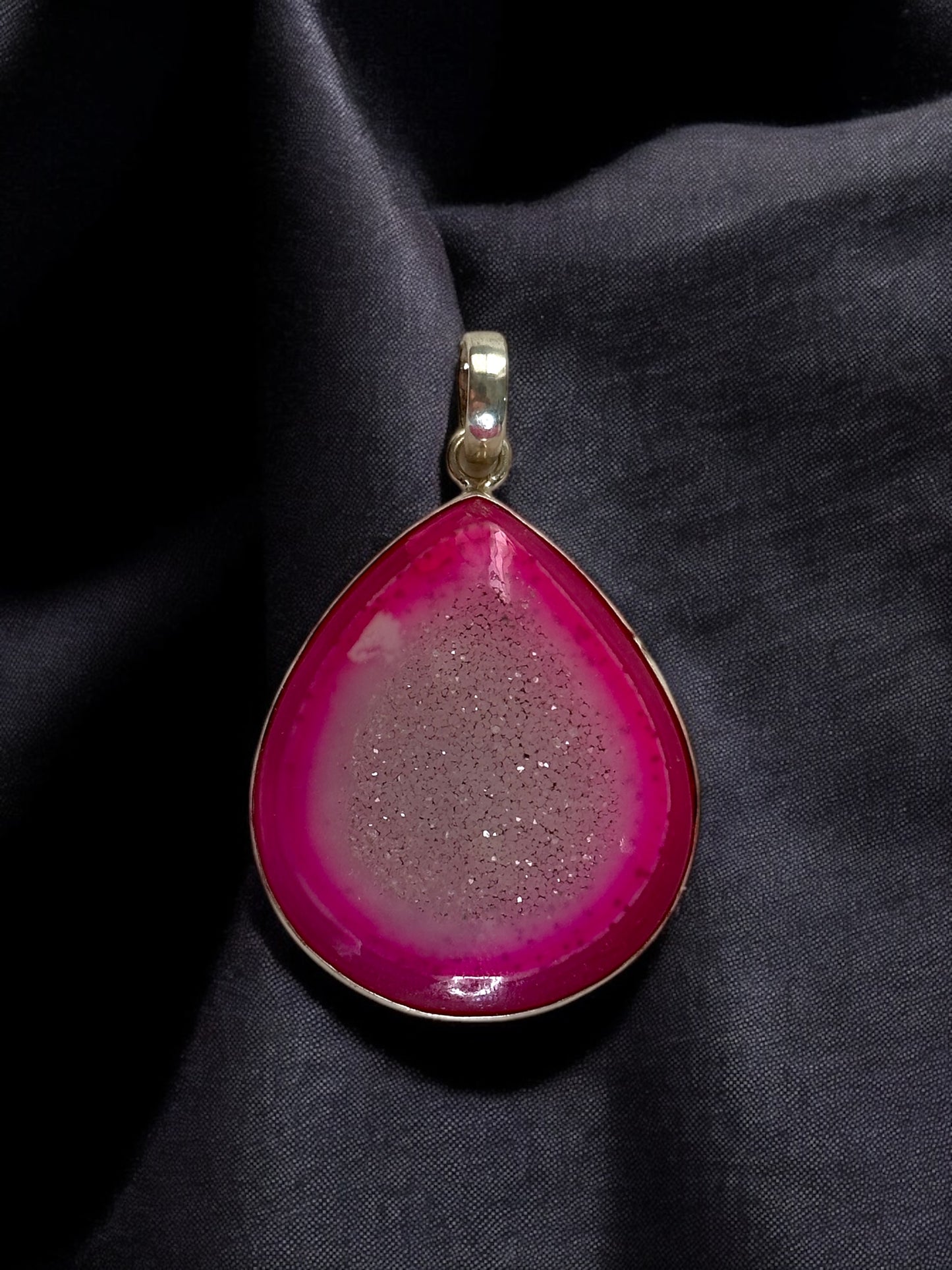 Colour Crave Druzy Agate Stone Pendant in White Alloy (With Chain)