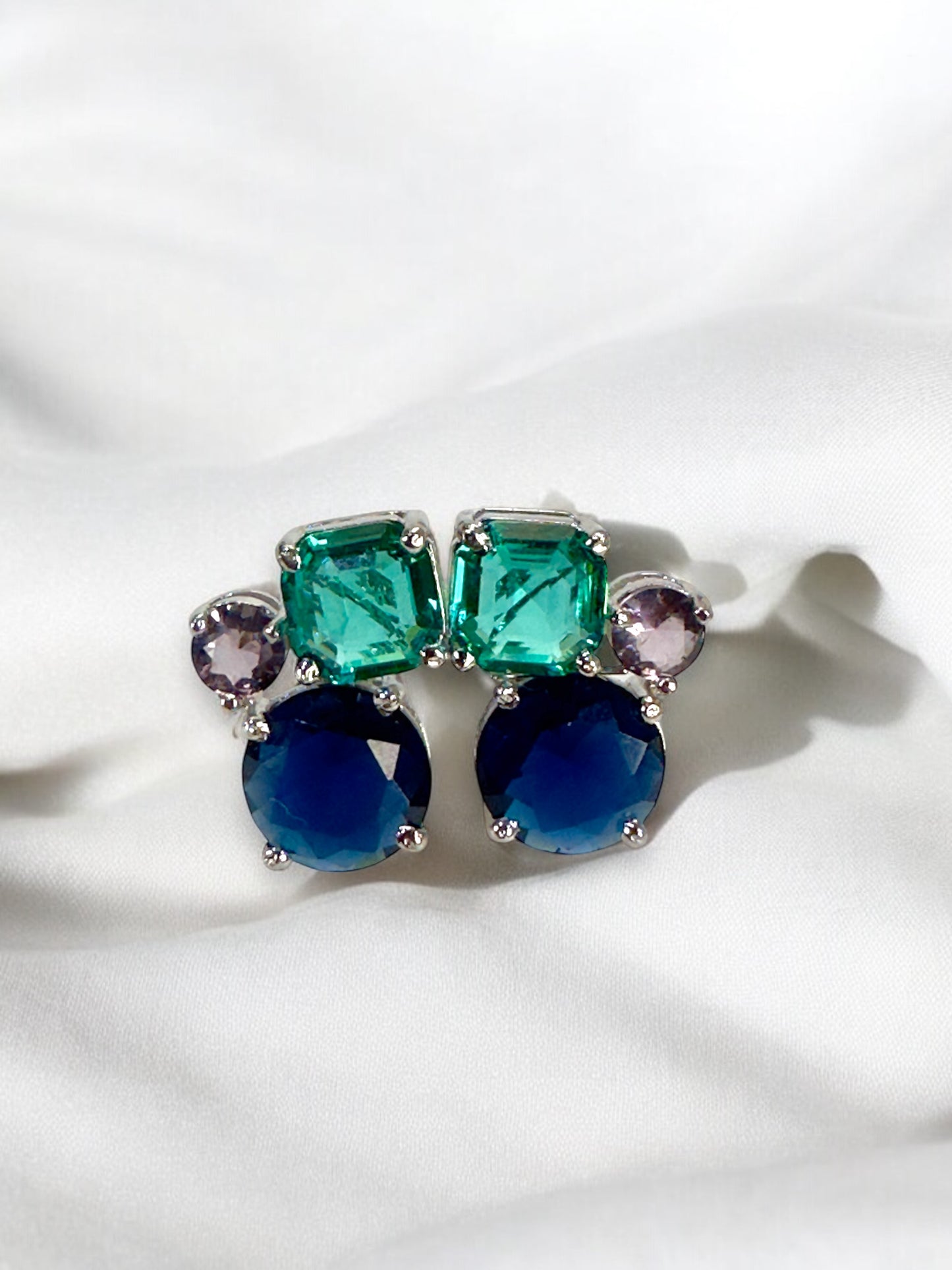 Multi Colured Tripple Crystal Studs