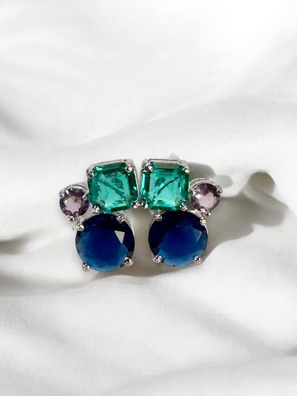 Multi Colured Tripple Crystal Studs