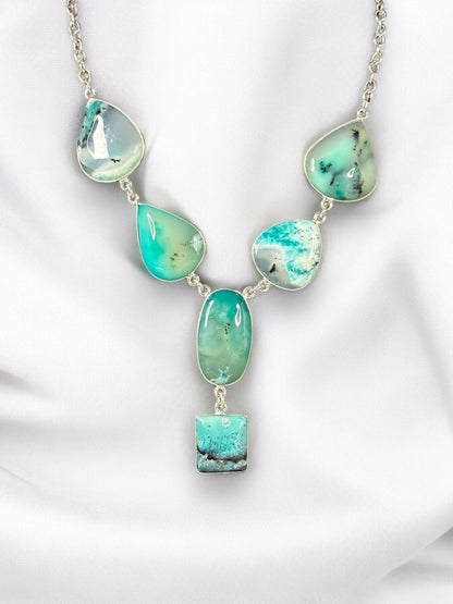 Ocean Blue Dendrite Opal Boho Necklace