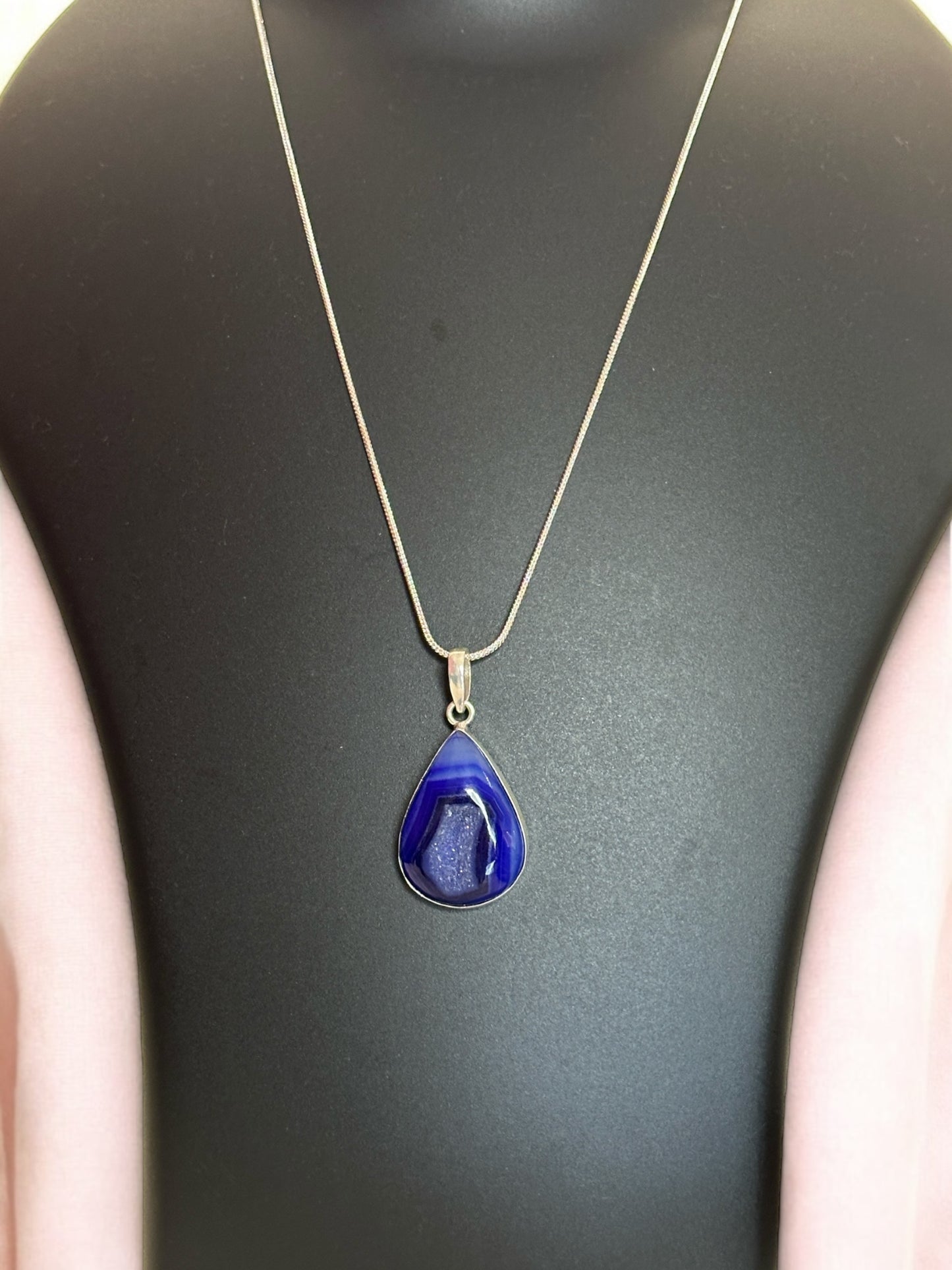 Colour Crave Druzy Agate Stone Pendant in White Alloy (With Chain)
