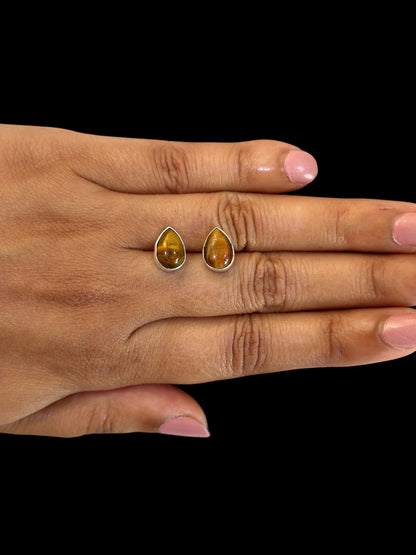 Brown Tiger's Eye Teardrop Minimal Studs