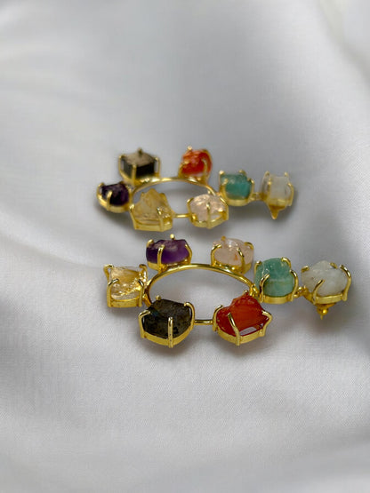 Muti Stone Seven Chakra Large Danglers