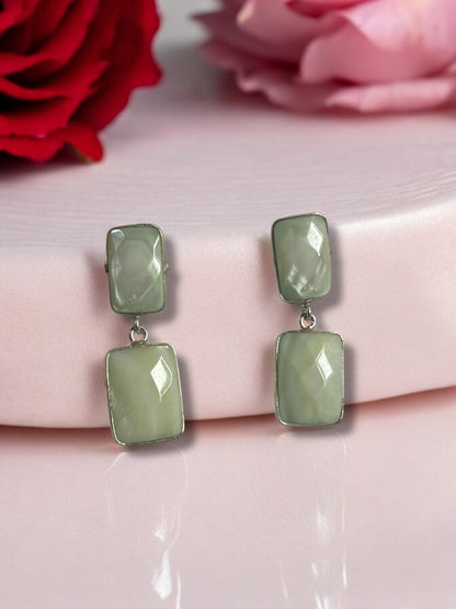 Pale Green Faceted Shell Oval Earrings