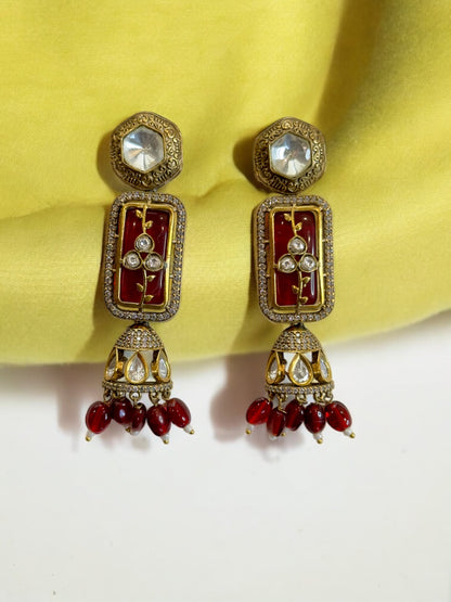 Red Holdali Half Jhumka Earrings