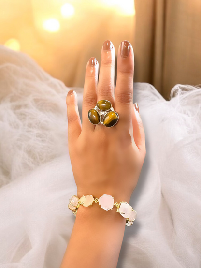 Three Stones Boho Adjustable Silver Alloy Ring