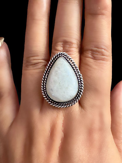 White Moonstone Chunky Adjustable Alloy Ring