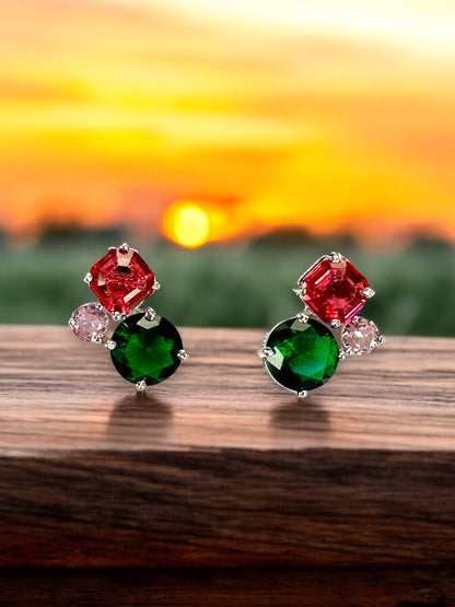 Multi Colured Tripple Crystal Studs