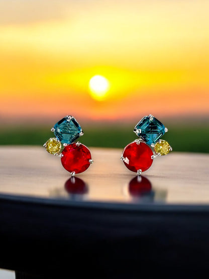 Multi Colured Tripple Crystal Studs