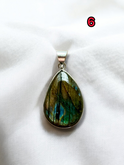Mystic Aurora Labradorite Pendant in White Alloy (No Chain)