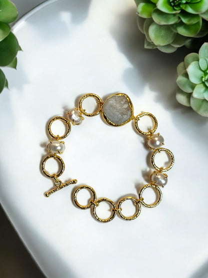 Real Pearls and Stone Monica Brass Bracelet