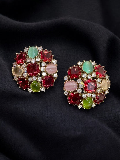 Red with Semi Precious Stone Oversized Studs