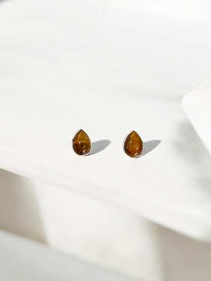 Brown Tiger's Eye Teardrop Minimal Studs