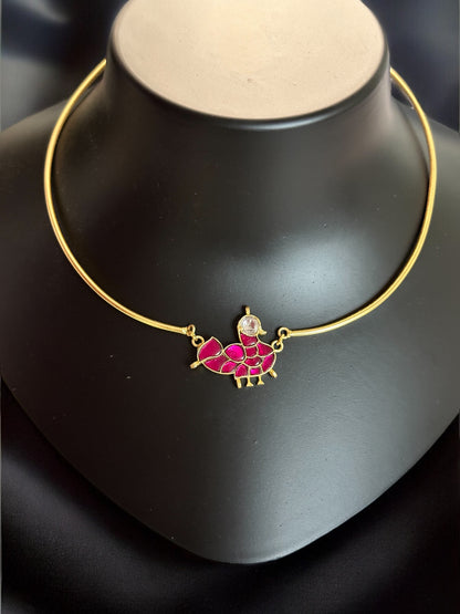 Pink Chidiya Jadau Statement Brass Hasli Set
