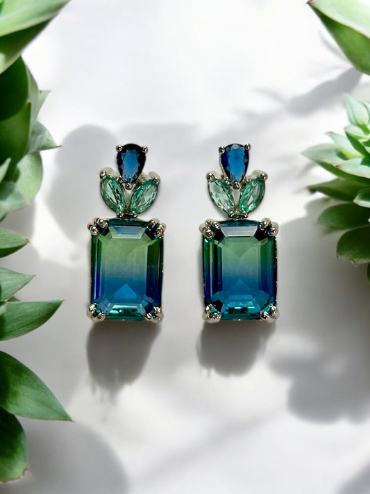 Dual Shade Crystal Stud Earrings