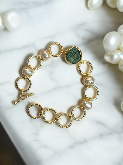 Real Pearls and Stone Monica Brass Bracelet
