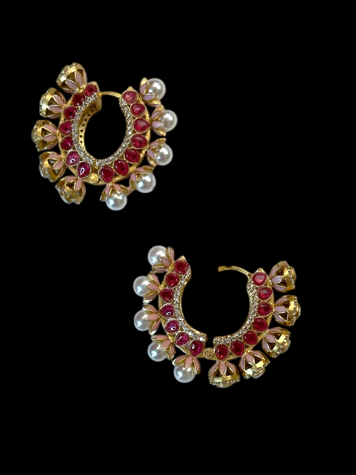 Inaraa Reversible AD-Pearl Brass Hoops