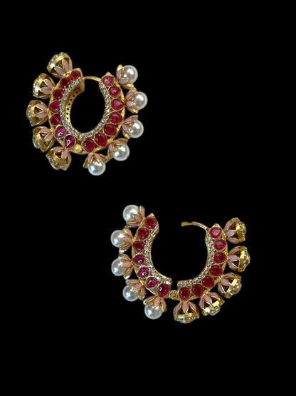 Inaraa Reversible AD-Pearl Brass Hoops