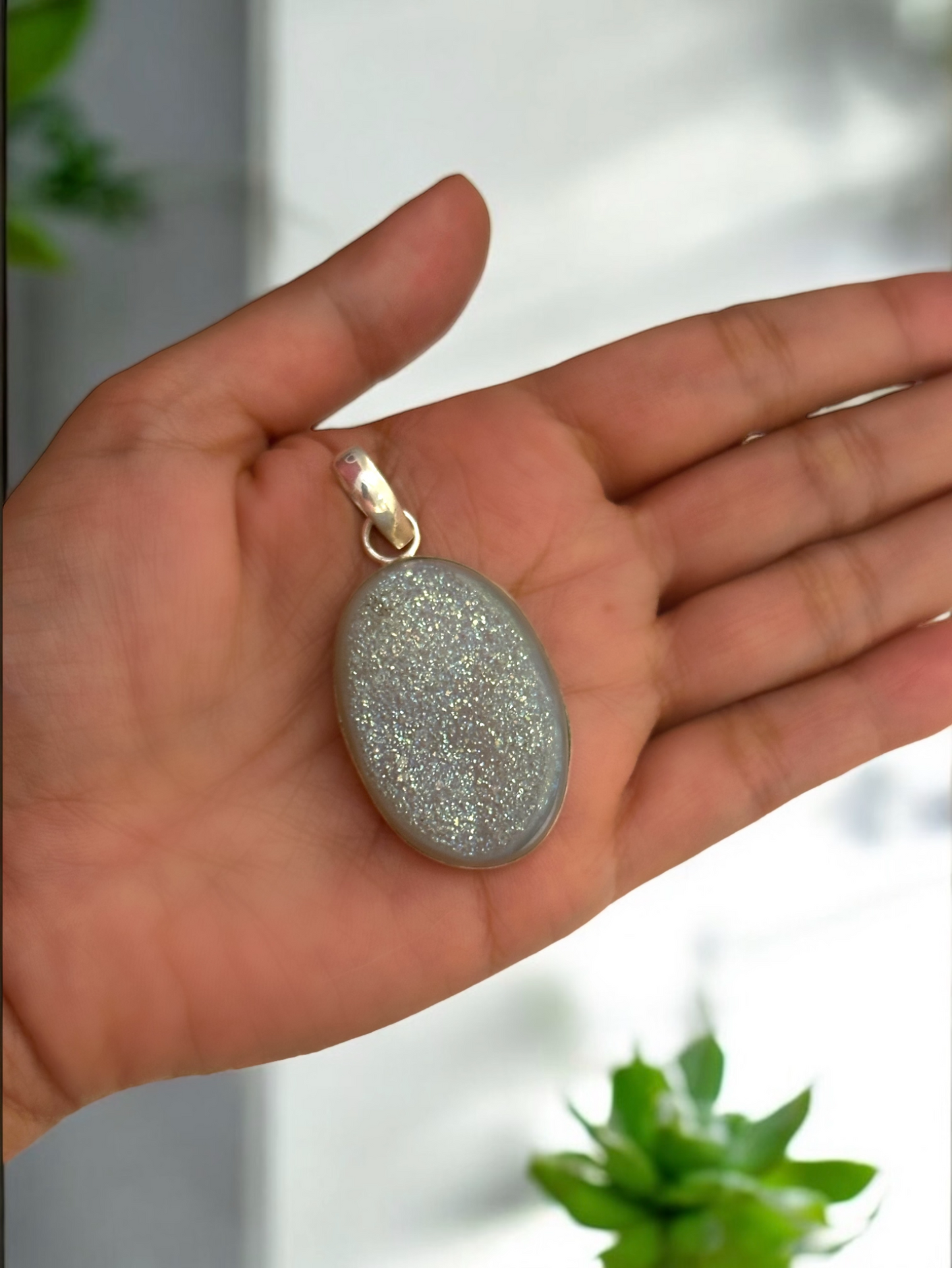 Party Pop Druzy Agate Stone Pendant in White Alloy (With Chain)