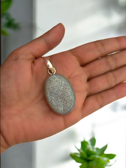 Party Pop Druzy Agate Stone Pendant in White Alloy (With Chain)
