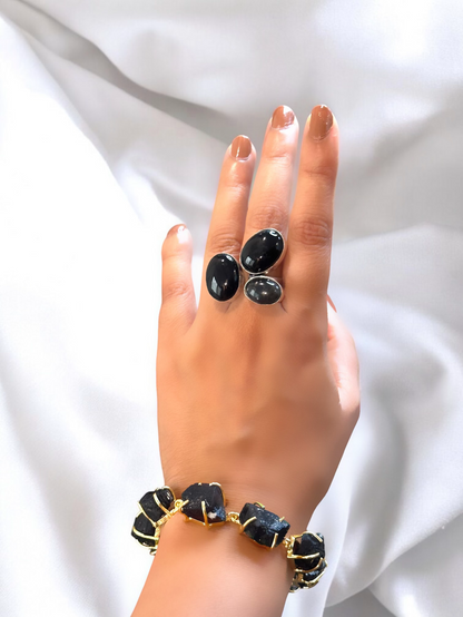 Three Stones Boho Adjustable Silver Alloy Ring
