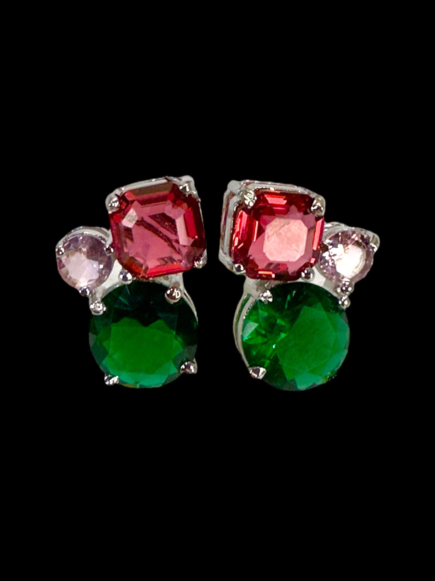 Multi Colured Tripple Crystal Studs
