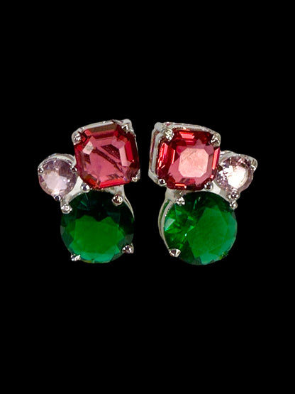 Multi Colured Tripple Crystal Studs