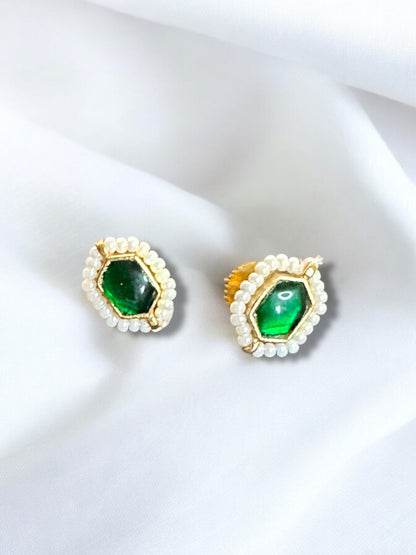 Green Chidiya Jadau Statement Brass Hasli Set
