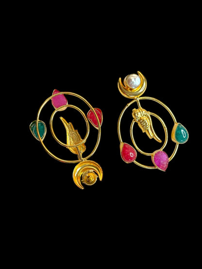 Totapari Stone Pearl Statement Dangler Brass Earrings