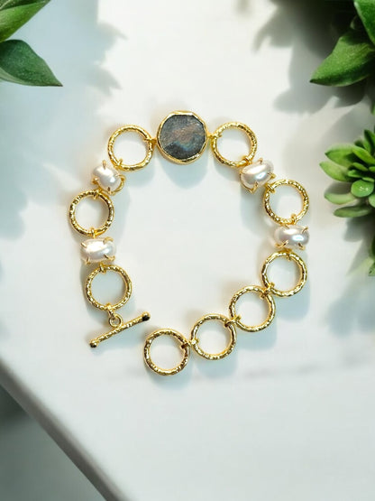 Real Pearls and Stone Monica Brass Bracelet