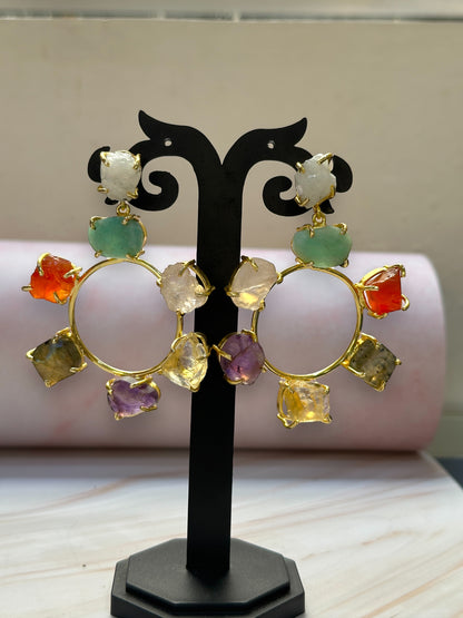 Muti Stone Seven Chakra Large Danglers