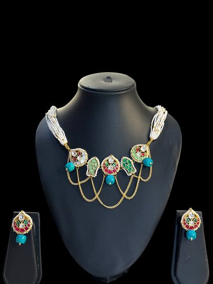 Turquoise Machali Pachi Kundan Choker Set