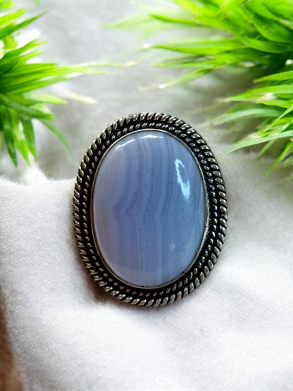 Light Blue Lace Agate Chunky Adjustable Ring