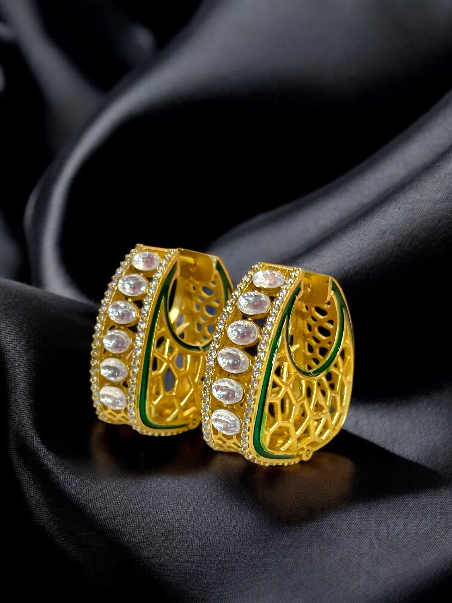 Kyra Jadau Brass Square Hoops