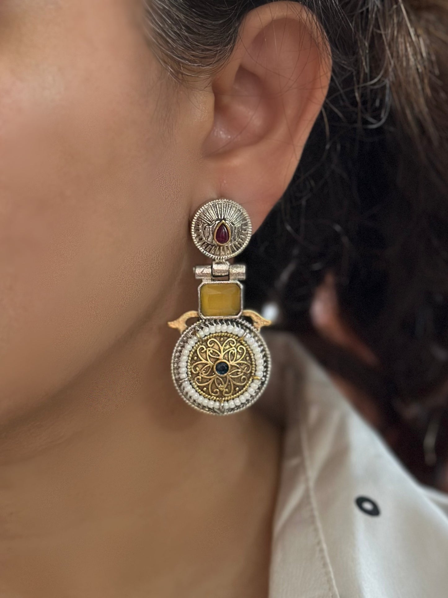 Chakra Dual Tone Pachi Earrings