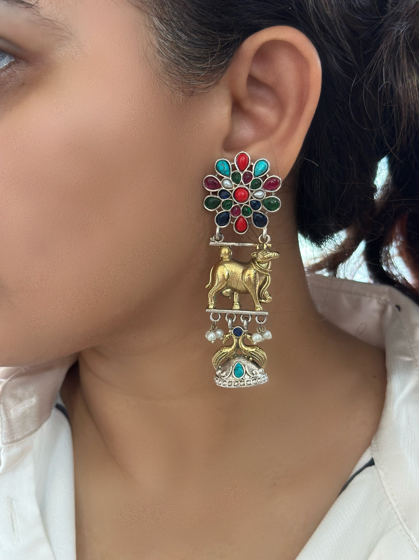 Kamdhenu Dual Tone Brass Earrings