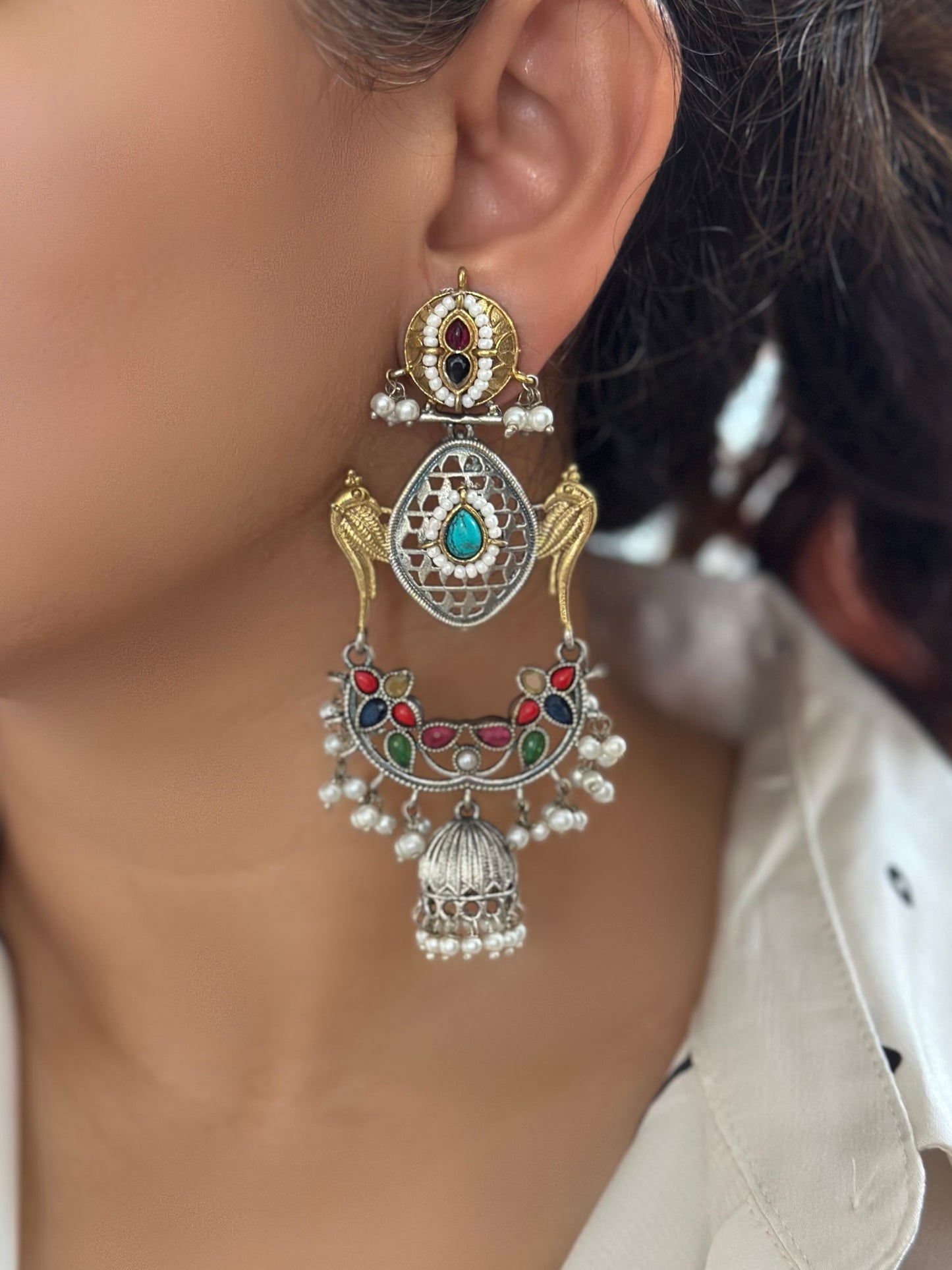 Mayur Dual Tone Pachi Earrings