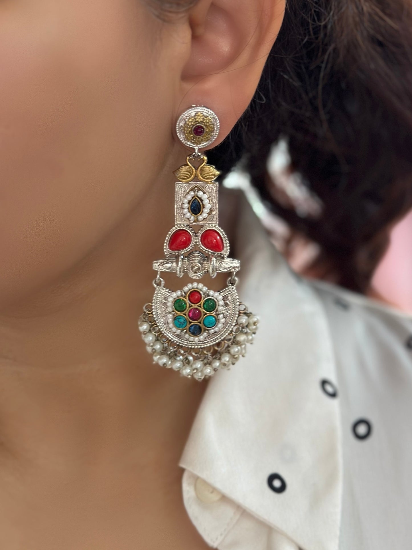 Swan Dual Tone Pachi Earrings