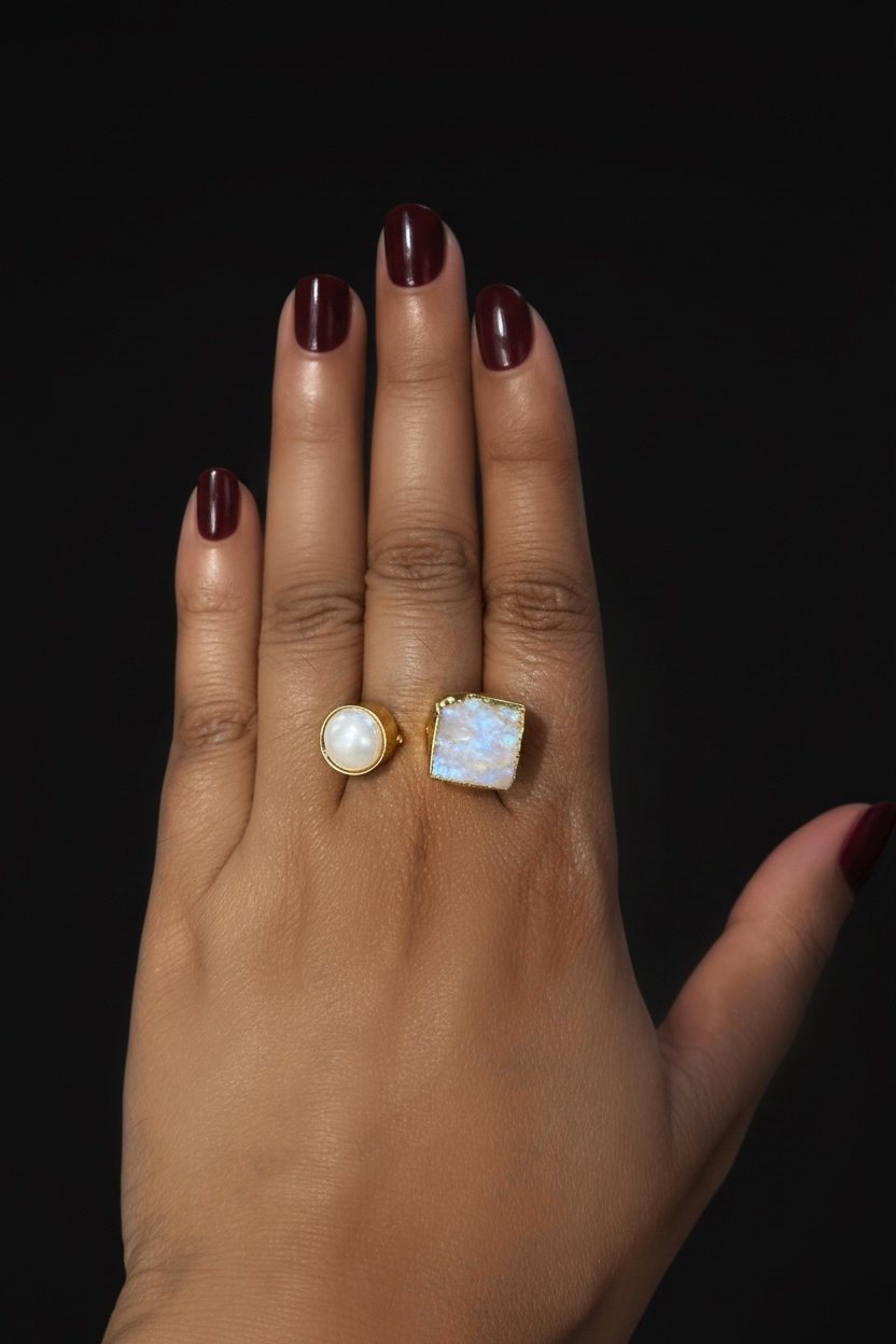 White Pearl and Moonstone Inner Peace Ring
