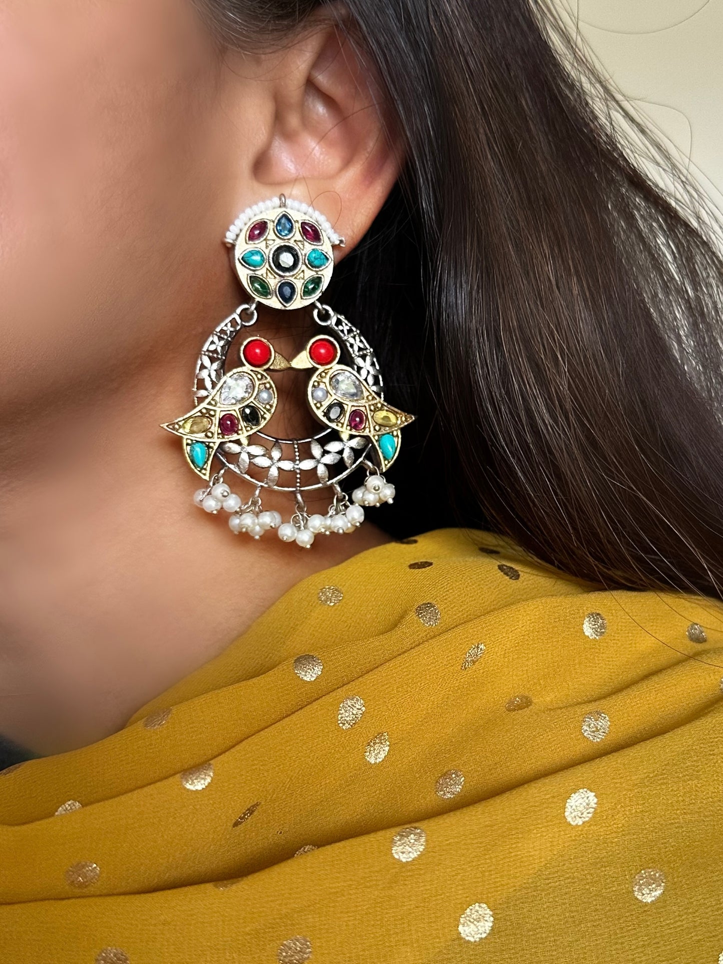 Tota Maina Dual Tone Pachi Earrings