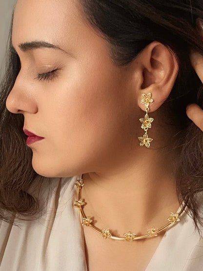 7 Flowers European Torque Necklace Hasli With Earrings