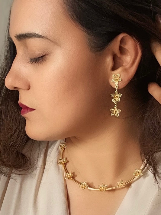 7 Flowers European Torque Necklace Hasli With Earrings