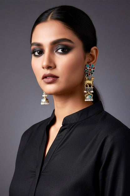 Kamdhenu Dual Tone Brass Earrings