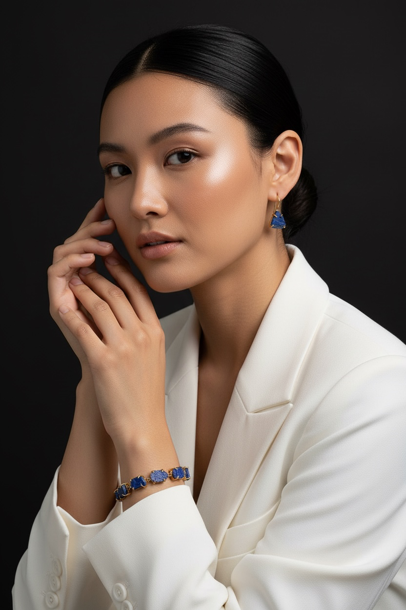 Blue Lapis Lazuli Saisha Combo Set - Bracelet And Drop