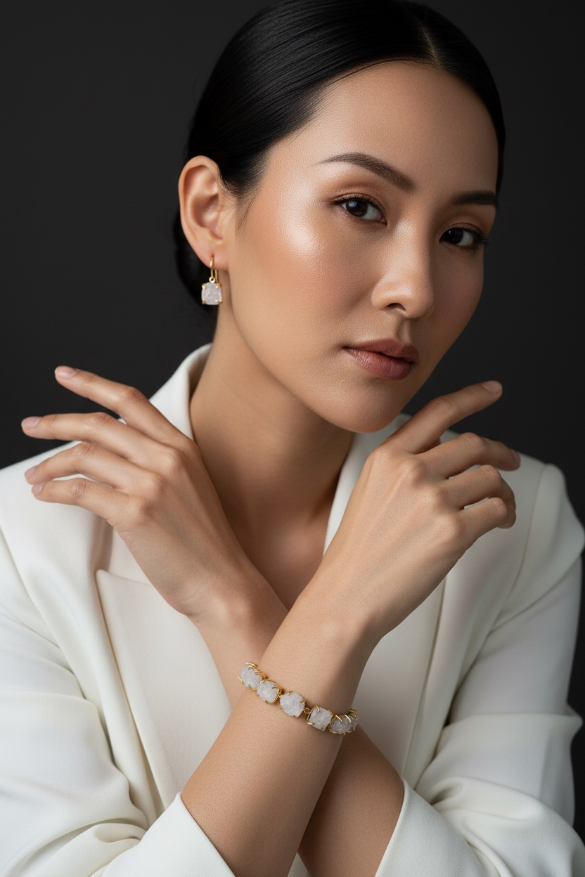 Moonstone Saisha Combo Set - Bracelet And Drops