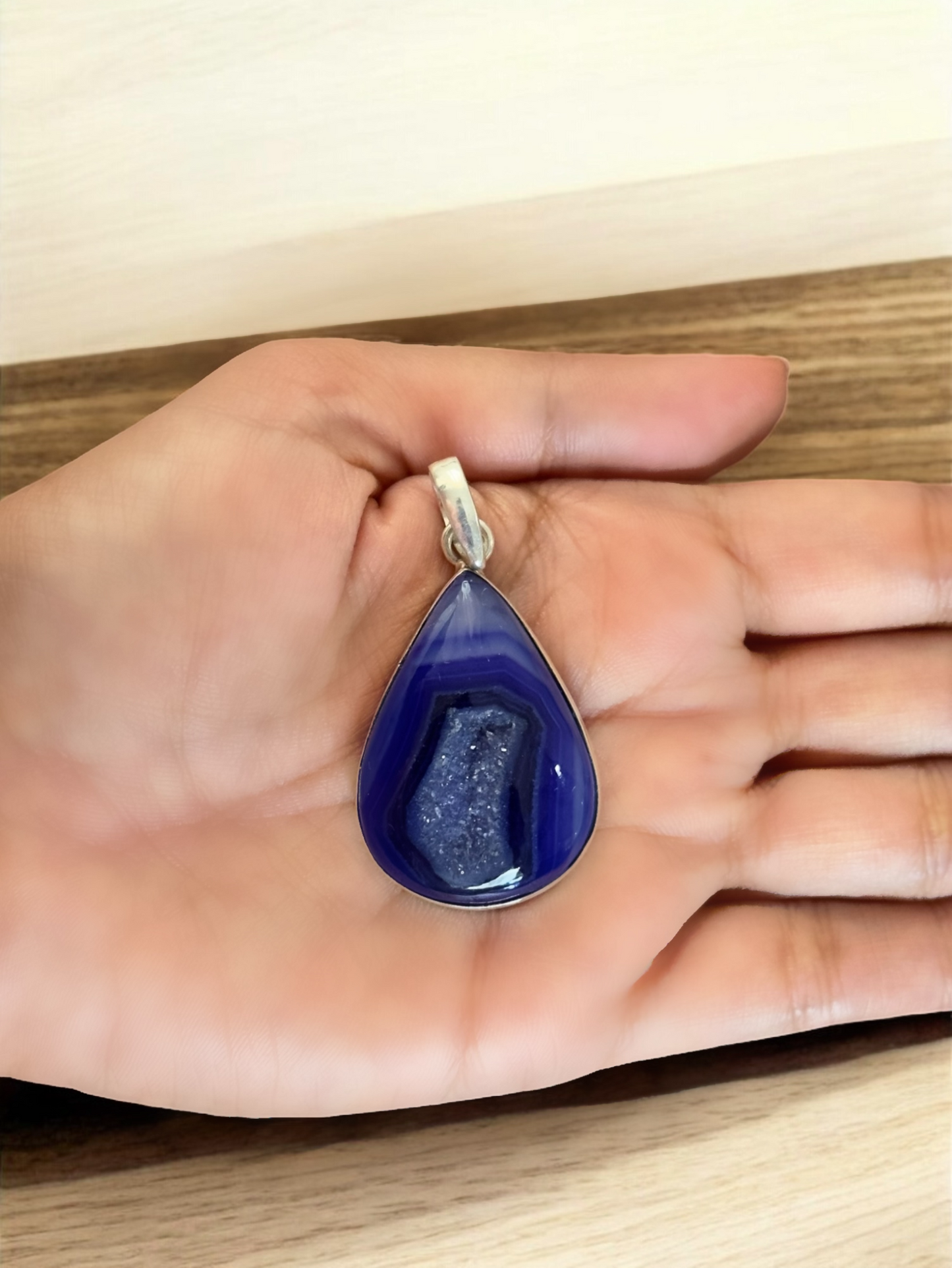 Colour Crave Druzy Agate Stone Pendant in White Alloy (With Chain)