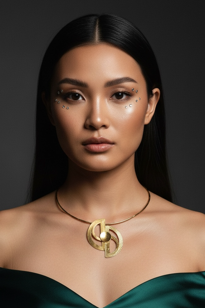 Pure Brass Chakra Statement Gold Plated Hasli Set