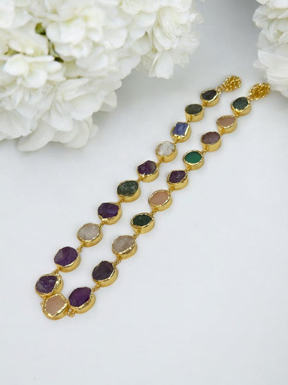 Multi Stone Statement String Necklace