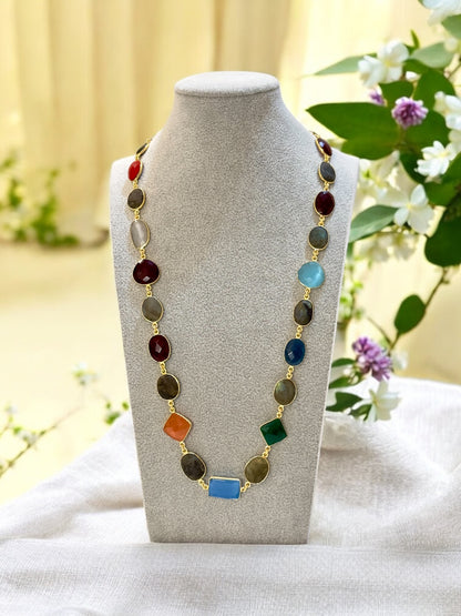 Multi Stone Oval Cut String Necklace